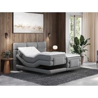 Boxspringbett mit gestepptem Kopfteil + elektrischem Untergestell mit Relaxfunktion + Matratze + Topper 2 x 80 x 200 cm - Stoff - Hellgrau - LODI von PALACIO von Palacio