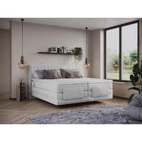 Boxspringbett mit vertikalen Ziernähten am Kopfteil + elektrischem Untergestell mit Relaxfunktion + Matratze + Topper - 2 x 80 x 200 cm - Samt - Hellgrau - DONISI von PALACIO von Palacio