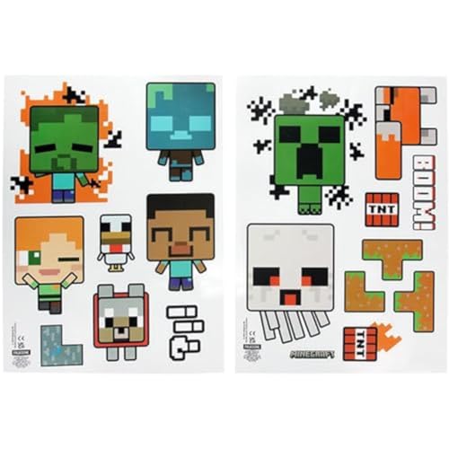 Minecraft Offiziell lizenzierte personalisierte Wandtattoos für Kinderzimmer von Paladone, Wiederverwendbare Overworld Gamer Icons, Spielzimmer Wanddekorationen von Paladone