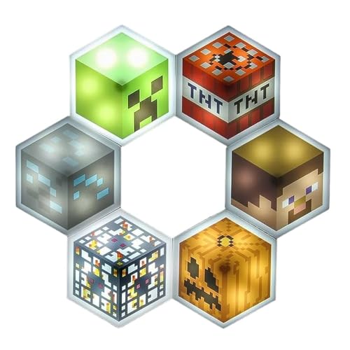 Minecraft Paladone Hexagon LED-Leuchten, Frei stehend oder zur Wandmontage, anpassbare Block-Dekoration für jedes Zimmer mit Fernbedienung von Paladone