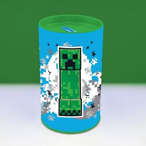 Minecraft Spardose Creeper Moneybox | blau/grün Bedruckt | aus 100% Weißblech, Deckel 100% Kunststoff von Paladone