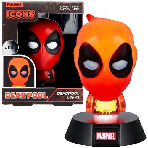 Paladone Deadpool 3D Icon Light BDP | Offiziell Lizenziertes rotes helles Nachtlicht oder Schreibtischlampe | Geschenk für Marvel-Fans | angetrieben durch 2 x AAA Batterien von Paladone