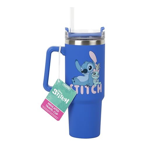 Paladone Disney Stitch-Thermobecher mit Strohhalm, 900 ml, blau, offiziell lizenzierter Quencher mit Griff für Eistee oder Kaffee, Popkulturartikel für Fans von Paladone