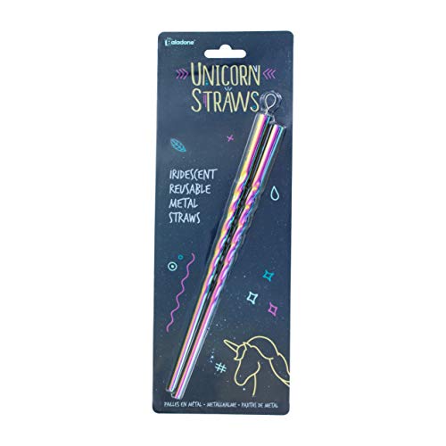 Paladone Einhorn Horn wiederverwendbare Edelstahl Strohhalme - 2er Set, Metall, Mehrfarbig, 25 x 1 x 1 cm von Paladone