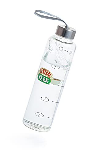 Paladone Friends TV Show Wasserflasche aus Glas mit Zeitmarkierungen und Handschlaufe, 590 ml von Paladone