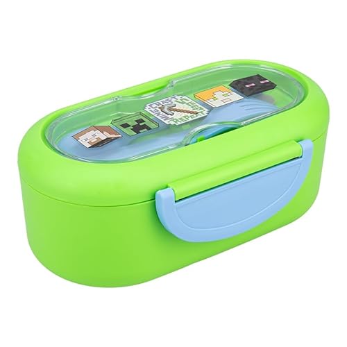 Paladone Minecraft Bento Box - Offiziell lizenzierte Lunchbox mit Trennwand, Gabel- und Löffelset, spülmaschinen- und mikrowellenfest, perfekt für die Arbeit, Schule oder Picknicks von Paladone