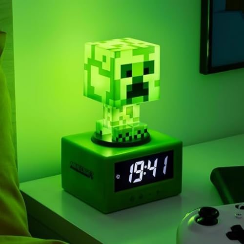 Paladone Minecraft Creeper Icon Wecker - Creeper Glow-Modus & Nachtlicht - Batteriebetrieben - Kinderwecker für Jungen von Paladone
