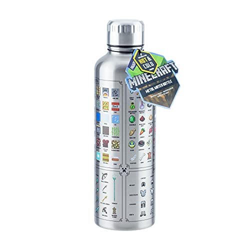 Paladone Minecraft Trinkflasche aus Metall, Offiziell lizenzierte Gaming Merchandise von Paladone