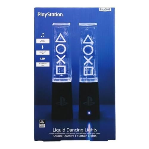 Paladone Playstation Flüssige tanzende Lichter, zwei klangreaktive Fontänen (22cm / 8,7"), betrieben über USB-Kabel, Spielezimmer-Dekor & Gaming-Zubehör von Paladone