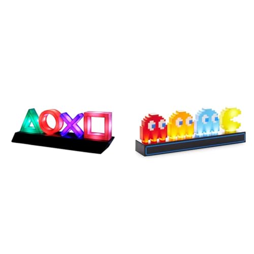 Paladone Playstation Icons Light mit 3 Lichtmodi - Musikreaktive Spielraumbeleuchtung, 31 x 7 x 11 cm & Pac Man and Ghosts Light, Plastik, Mehrfarbig, One Size von Paladone
