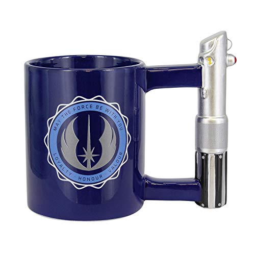 Paladone Star Wars JEDI ACADEMY Tasse LOYALTY HONOUR VALOUR blau, bedruckt, 100 % Keramik, Lichtschwert Griff, Fassungvermögen ca.450 ml., PP5057SW, Navy, Standard von Paladone