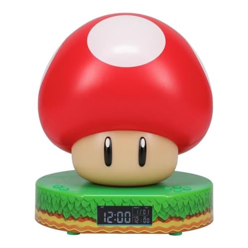 Super Mario Brothers Mushroom Digital-Wecker - Offiziell Lizenziertes Nintendo-Movie-Merchandise mit Power-Up-Sounds, Kinder-Wecker & Schlafzimmer-Zubehör, Schwarz von Paladone