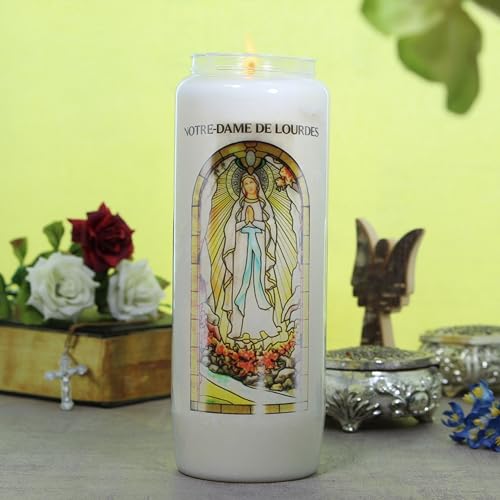 Novenine de Notre Dame de Lourdes mit Gebeten auf der Rückseite – Kerze Novenine – Christian Kult aus pflanzlichem Wachs von Palais du Rosaire