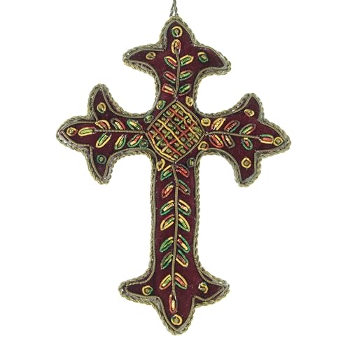 Wandkreuz aus Stoff mit handbestickten Perlen - Deko - Christlicher Kult aus Stoff von Palais du Rosaire