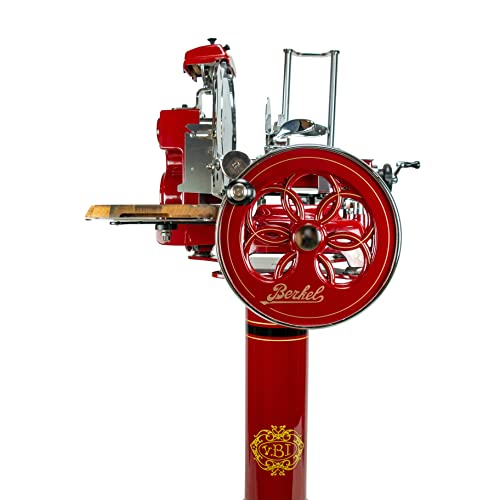Berkel Aufschnittmaschine - Tribute rot – Wunderschöne Schwungradmaschine mit Standfuß & 100% handgefertigtem Schneidebrett von Palatina Werkstatt