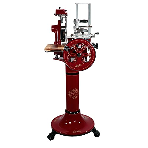 Berkel Aufschnittmaschine Volano B2 Rot - Wunderschöne Schwungradmaschine mit Standfuß + 100% handgefertigtem Einlege Holzbrett Unikat von Palatina Werkstatt