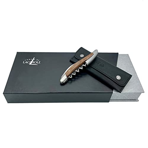 Forge de Laguiole Sommelier Fasseiche Matt, handgefertiges Kellnermesser weiches Lederetui + Poliertuch von Palatina Werkstatt
