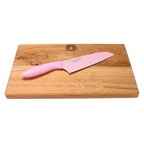 KAI Pure Komachi 2 - Santoku Messer in rosa - mit klingenschonendem Eichenholz Schneidebrett - Küchenmesser im Bundle von Palatina Werkstatt