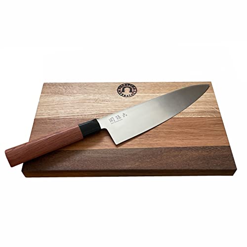 KAI Seki Magoroku Red Wood Kochmesser MGR-200C, 20 cm Edelstahlklinge + 30x18 cm Küchenbrett, ANGEBOT von Palatina Werkstatt