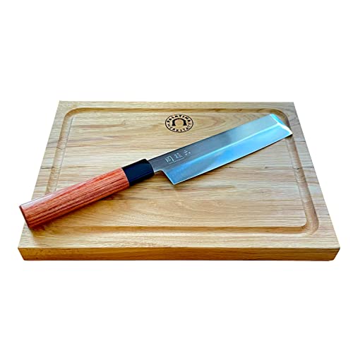 KAI Seki Magoroku Red Wood Nakiri MGR-165U, ultrascharfe 16,5 cm Klinge + 30x22 cm Eichenbrett mit Saftrille VK: 129,- € von Palatina Werkstatt