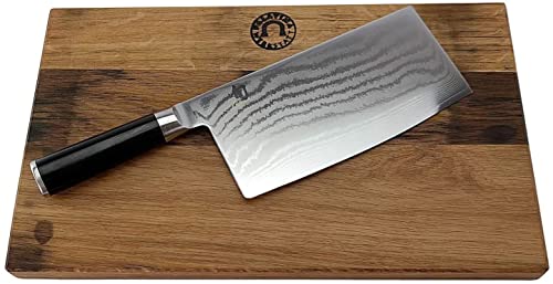 KAI Shun Messer Angebotsset - Shun Classic Serie DM-0712 - Ultrascharfes China Kochmesser + 100% Handgefertigtes Schneidebrett Unikat von Palatina Werkstatt