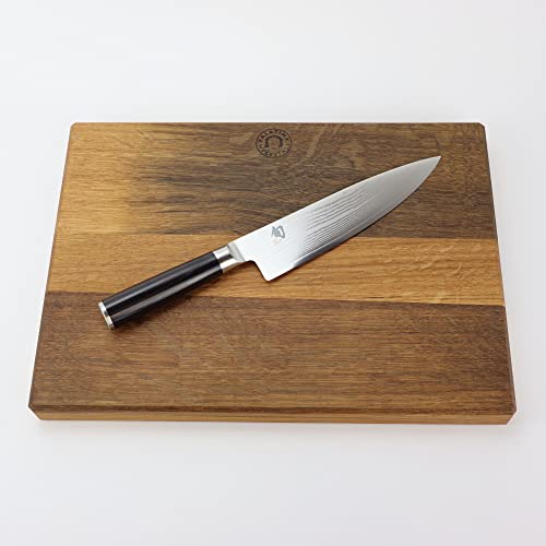 Kai Shun Classic Angebotsset DM-0706 Kochmesser 20 cm Klinge aus 32-Lagen Damaststahl ultrascharfes Japan Messer + XXL Schneidebrett aus Fassholz (Eiche) 40x30 cm von Palatina Werkstatt