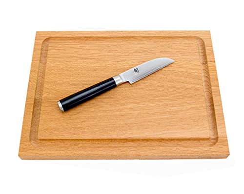 Kai Shun Classic Angebotsset | japanisches Obstmesser Gemüsemesser DM-0714 | 9 cm Klinge aus Damaststahl | + | großes Eichenbrett mit Saftrille, 30x22 cm | VK: 139,- € von Palatina Werkstatt