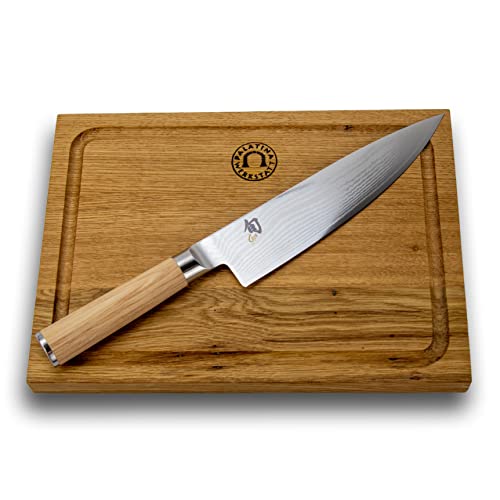 Kai Shun Classic White | DM-0706W Kochmesser mit 20 cm Klinge aus Damaststahl + handgefertigtes Schneidebrett aus Eiche, 30x22 cm | VK: 259,- € von Palatina Werkstatt