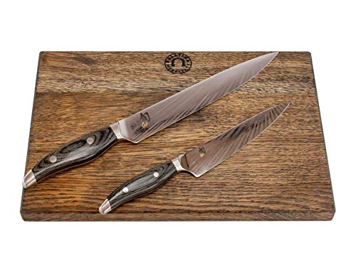 Kai Shun Nagare Set | 2 japanische Damastmesser | NDC-0701 (Allzweckmesser) + NDC-0704 (Schinkenmesser/Fleischmesser) | + handgefertiges XL-Schneidebrett aus der Pfalz (Eiche) 35x25 cm | VK: 719,- € von Palatina Werkstatt
