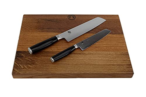 Kai Shun Tim Mälzer Minamo Vorteilsset | Santokumesser 18 cm TMM 0702 | + Allzweckmesser TMM 0701 15 cm Klinge | + handgefertigtes Eichenbrett 40x30 cm | VK: 569,- € von Palatina Werkstatt