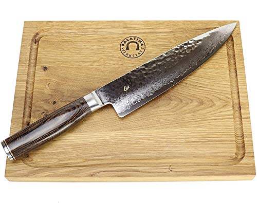 KAI Shun Messer – Tim Mälzer Kochmesser - Santokumesser Premier TDM 1706 – ultrascharfes japanisches Messer + 100% handgefertigtes Schneidebrett Unikat 30x22cm von Palatina Werkstatt