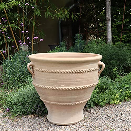 Palatina Werkstatt Terracotta Pflanzgefäß mit Henkel,handgefertigt und frostfest, Blumenkübel Garten Deko, 35-80 cm, Rosa (60 cm) von Palatina Werkstatt