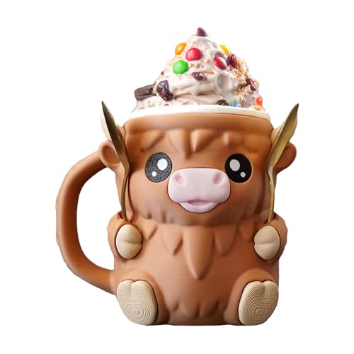 Highland Cow Ice Pint Holder, Niedlicher Kuh Eiscreme-Pint-Halter, Mit Löffel Schlitzs, Geheimer Snackschublade, Becherhalter Für Bierdosen Mit Gefriersicherem Griff Für Camping Party Grillen von Palaufr
