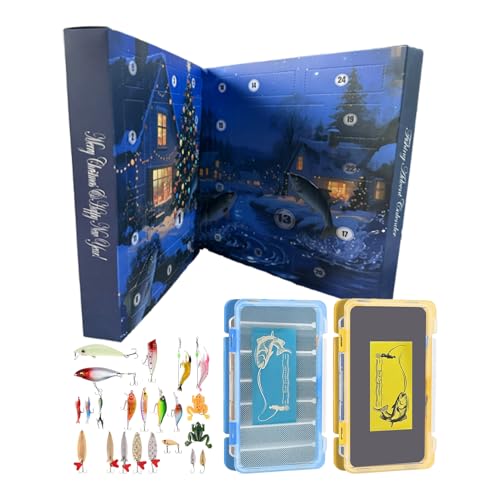 Palaufr Fishing Countdown Kalender 2025,24 Tage Countdown Weihnachtsangelköder Set | Saisonale Adventsfeiertagsausstattung Für Ihn Männer Vater Angler von Palaufr