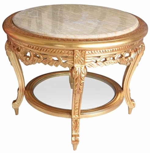 Antik Tisch Barock Couchtisch Marmorplatte Wohnzimmertisch Rokoko Teetisch Gold 66cm bar104 Palazzo Exklusiv von PALAZZO INT