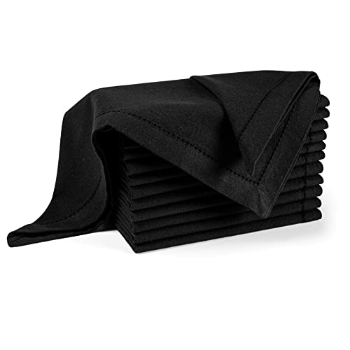 Palisa Stoffservietten mit Hohlsaum-Details und Gehrungsecken, Set von 12 Stück, 45.7x45.7 cm, Schwarz – wiederverwendbare Servietten aus Baumwolle – perfekt für Hochzeiten und den täglichen Gebrauch von Palisa