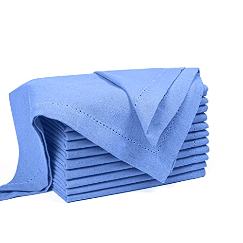 Palisa Stoffservietten mit Hohlsaum-Details und gehrten Ecken, 45,7 x 45,7 cm, Hellblau, Baumwolle, wiederverwendbar, perfekt für Hochzeiten und den täglichen Gebrauch, 12 Stück von Palisa