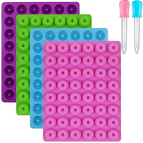 Palksky Donut-Silikonform für Gummibärchen / Mini-Donut-Pfanne / Ringe, für Schokolade, Gelee, Eiswürfel, Pralinen, Karamell, Ganache-Snacks (mit 2 Pipetten), 4 Stück von Palksky