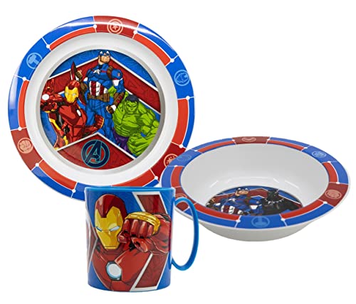 Avengers Kinder-Geschirr Set mit Teller, Müslischale, Tasse (wiederverwendbar) von Palleon