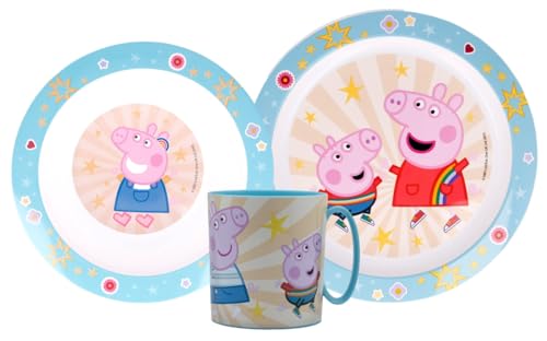 Kinder-Geschirr Set mit Teller, Müslischale und Tasse | Jungen und Mädchen Geschirrset (Peppa Pig) von Palleon