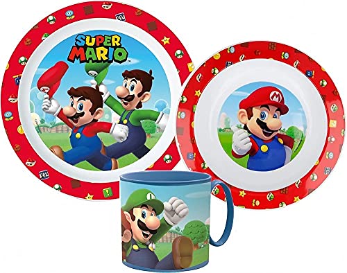 Kinder-Geschirr Set mit Teller, Müslischale und Tasse | Jungen und Mädchen Geschirrset (Super Mario) von Palleon