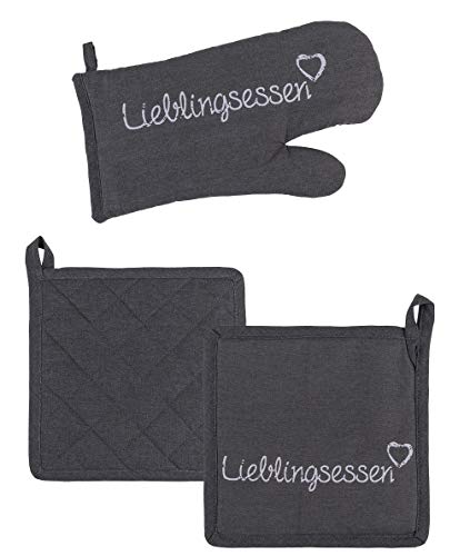 Palleon Ofenhandschuh und Topflappen Set | Hitzebeständiger Topfhandschuh | 100% Baumwolle 20x20 cm | Ofenhandschuhe geeignet zum Kochen, Backen & Grillen von Palleon