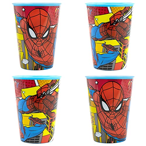 Palleon Spiderman Becher für Kinder - 4er Set Trinkbecher aus BPA-freiem Kunststoff - 260 ml Fassungsvermögen von Palleon