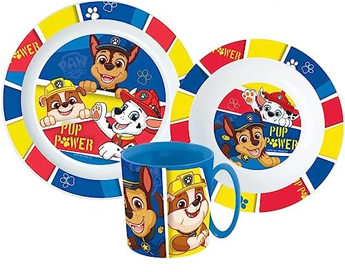 Paw Patrol Kinder-Geschirr Set mit Teller, Müslischale, Tasse (wiederverwendbar) von Palleon