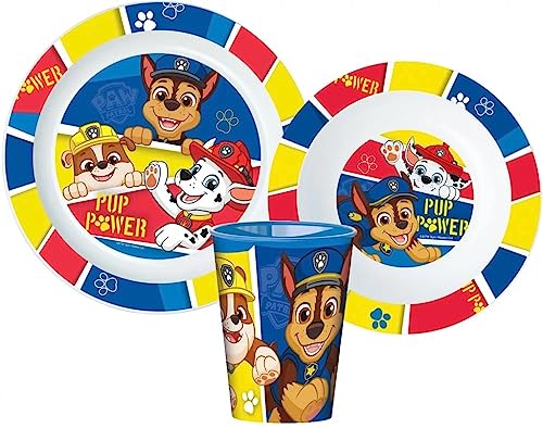 Paw Patrol Kinder-Geschirr Set mit Teller, Müslischale und Becher (wiederverwendbar) von Palleon