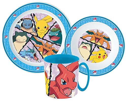 Pokemon Kinder-Geschirr Set mit Teller, Müslischale und Tasse (wiederverwendbar) von Palleon
