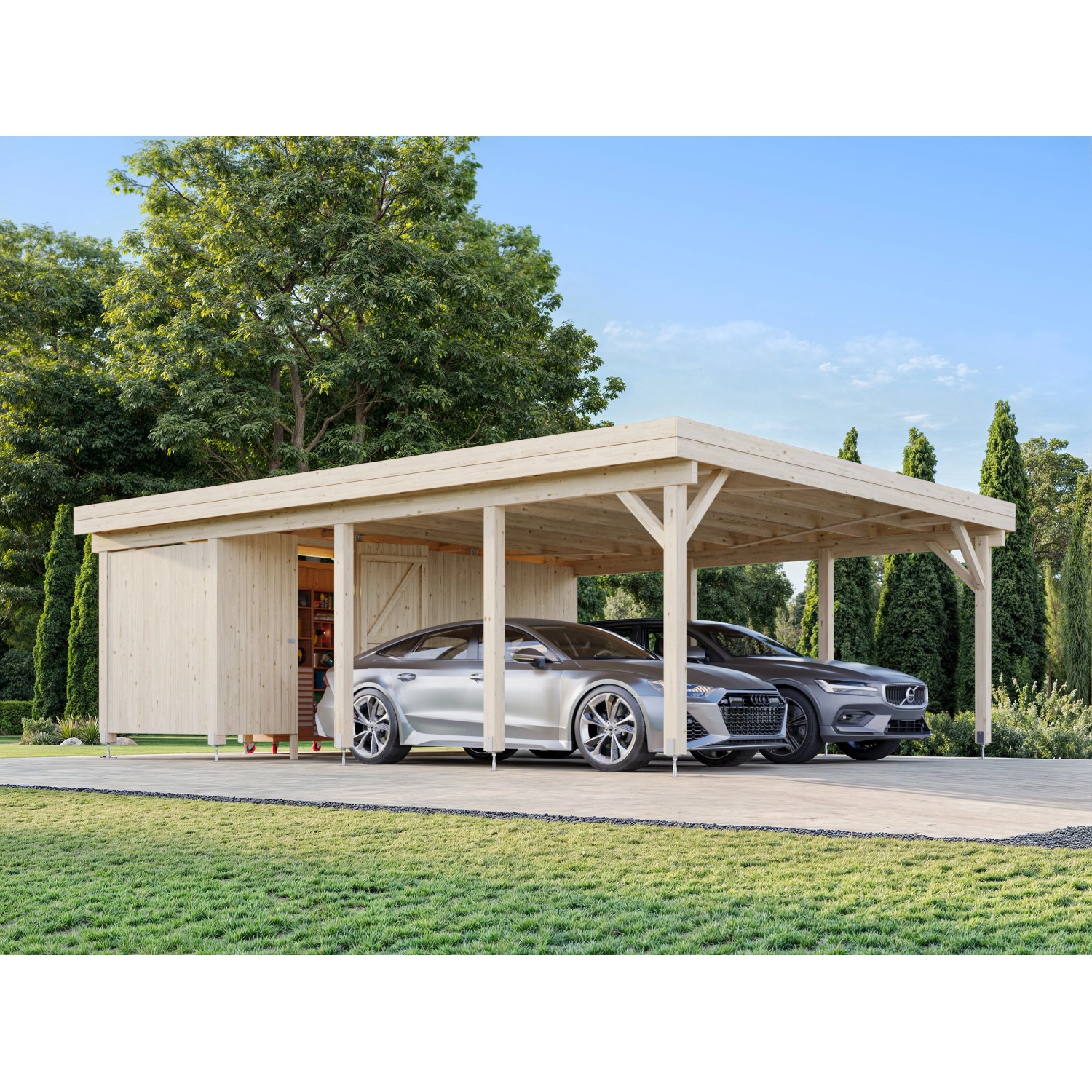 Palmako Carport Karl mit Geräteraum 555 x 732 cm Tauchgrundiert Hellbraun FSC® von Palmako