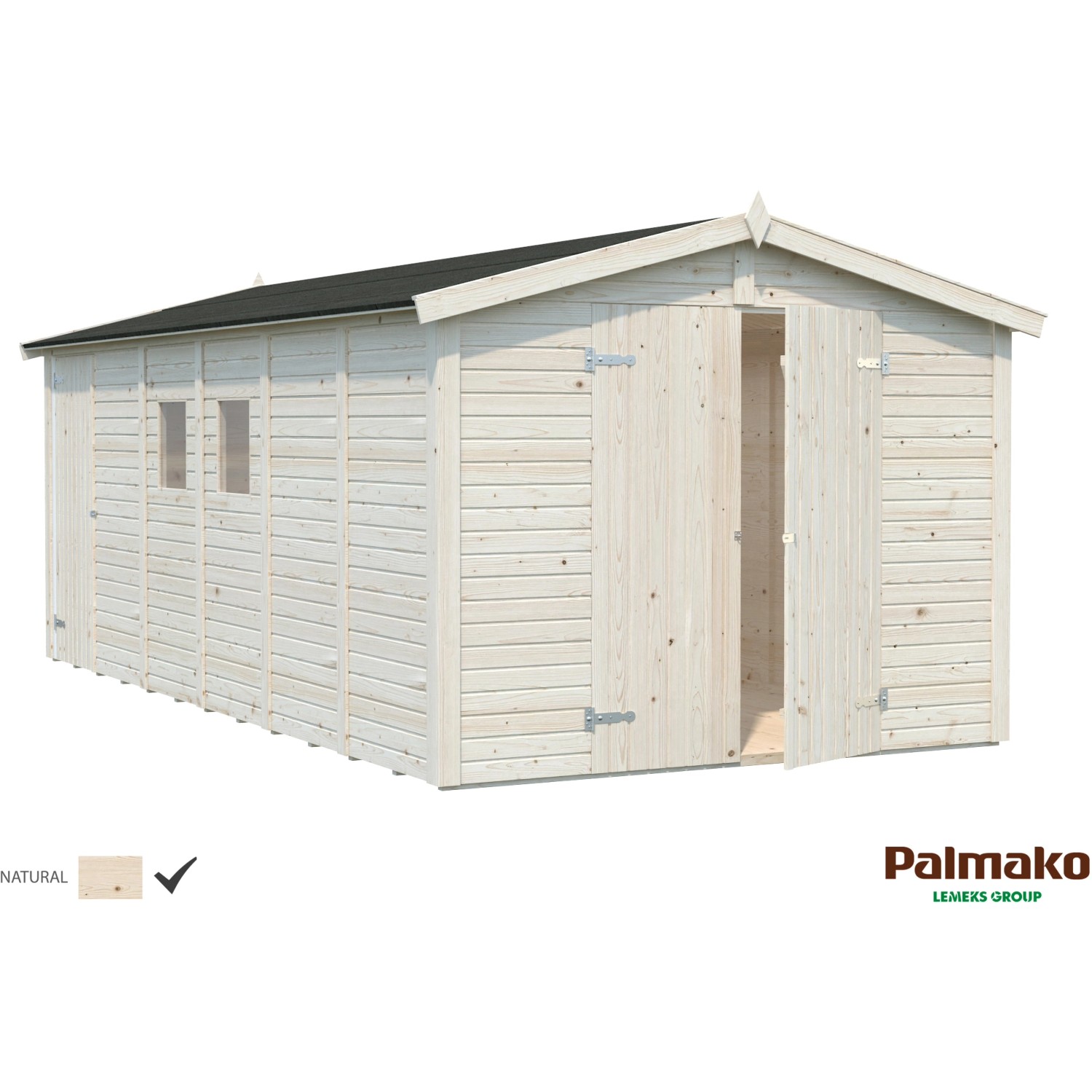Palmako Dan Holz-Gartenhaus Natur Satteldach Unbehandelt 273 cm x 550 cm von Palmako