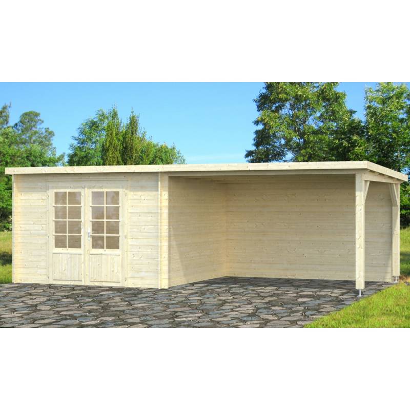 Palmako Ella Holz-Gartenhaus Hellbraun Flachdach Tauchgrundiert 652 cm x 300 cm von Palmako