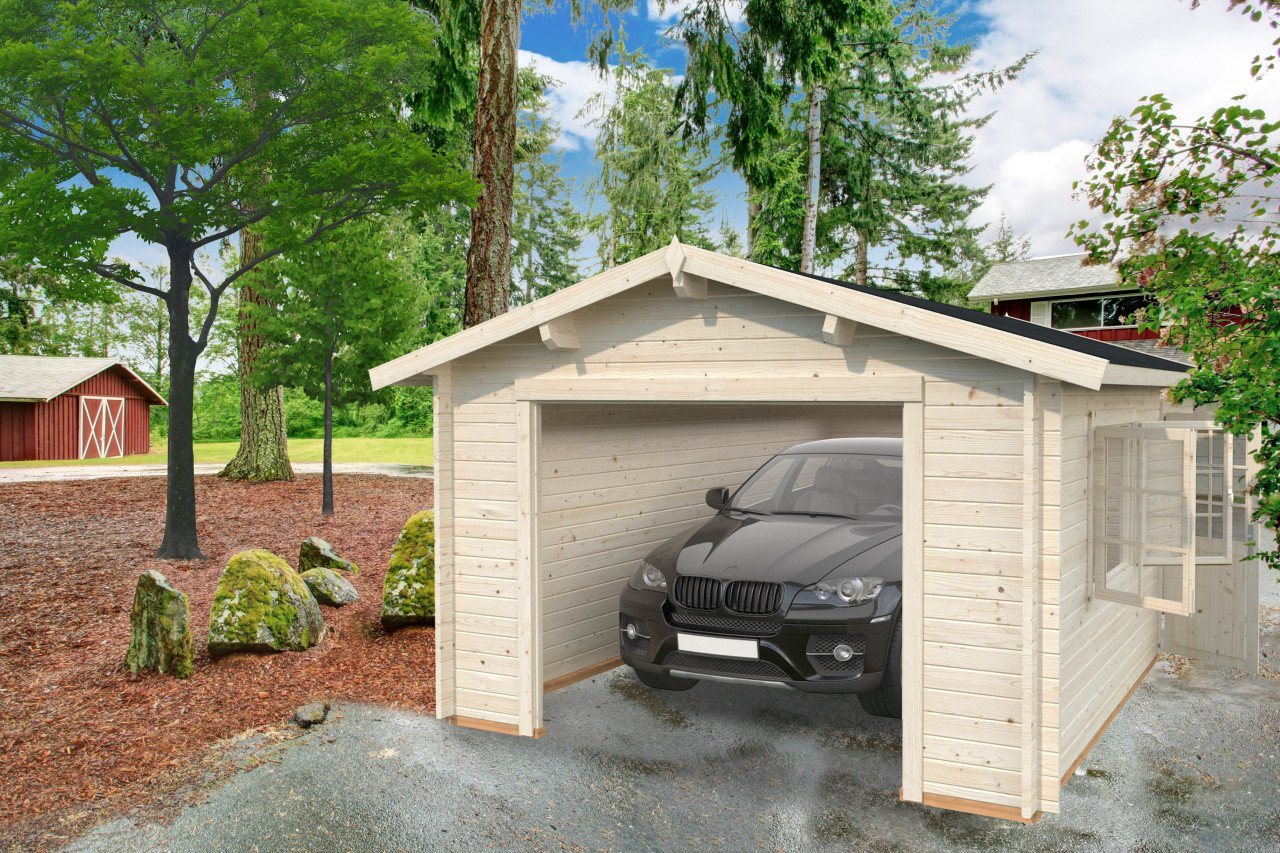 Palmako Garage Holzgarage Roger 19,0 ohne Tor braun, Einzelgarage aus Holz mit Blechdach Kupferbraun von Palmako